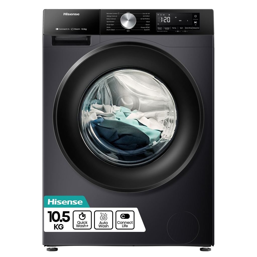 [WF3S1043BB3] Hisense WF3S1043BB3 10.5kg 1400 Spin Steam Washing Machine - Black