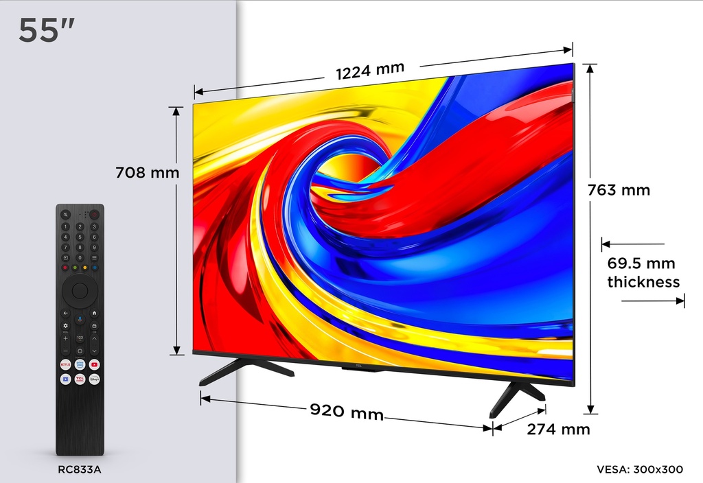 [55P7L-UK] TCL 55P7L-UK 55" 4K HDR QLED Direct LED Google TV - Black
