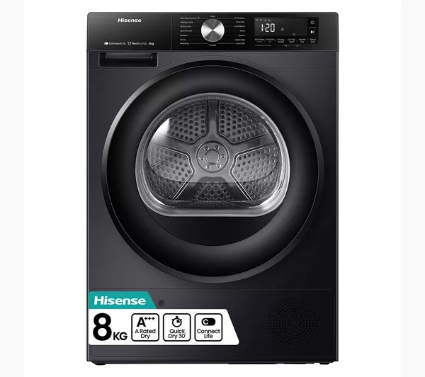 [DH3S802BB3] Hisense 3S Series DH3S802BW3 WiFi-enabled 8kg Heat Pump Tumble Dryer - Black
