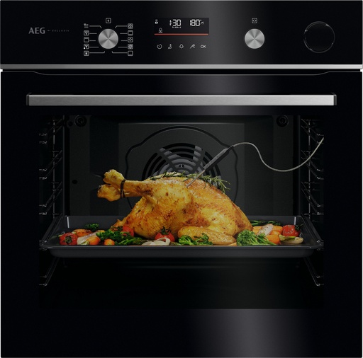 [GR6PB52FSB] AEG GR6PB52FSB 59.6cm Built In Electric Single Oven - Gloss Black with Steel Trim
