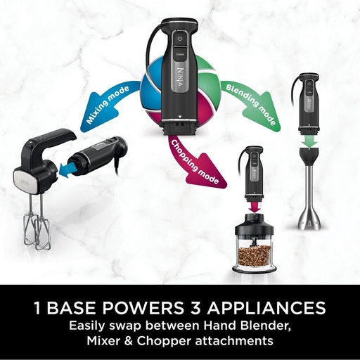 [CI100UK] Ninja CI100UK Foodi 3-in-1 Hand Blender- Mixer & Chopper - Black