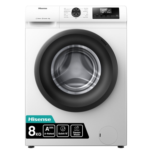 [WF1Q8041BW] Hisense WF1Q8041BW 8kg 1400 Spin, Steam Washing Machine - White