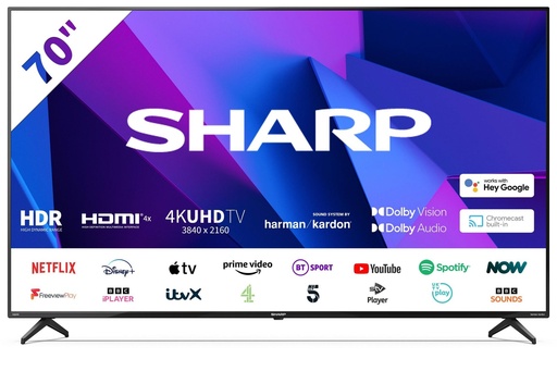 [4T-C70FN2KL2AB] Sharp 4T-C70FN2KL2AB 70" 4K Ultra HD LED Smart TV With Google Assist